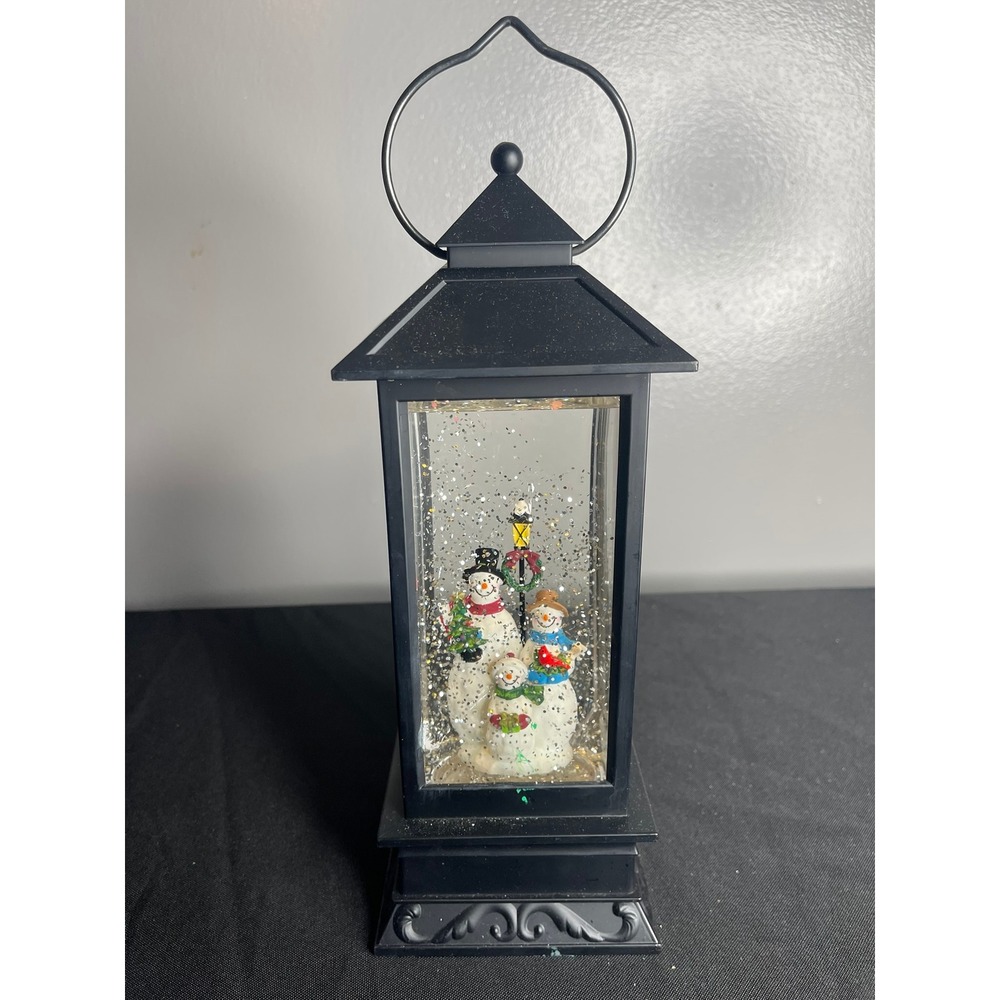Lighted Snowman Family Christmas Lantern Snow Globe with Glitter & Timer Black